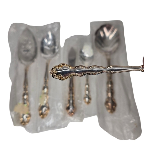 Oneida Other - Set of 5 Serving Pieces Oneida Community Silverplate Gold Accent Modern Baroque